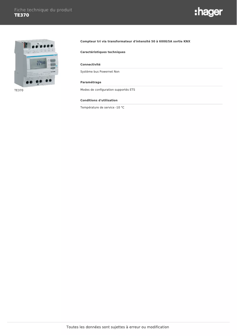 Image de la première page du manuel de l'appareil TE370