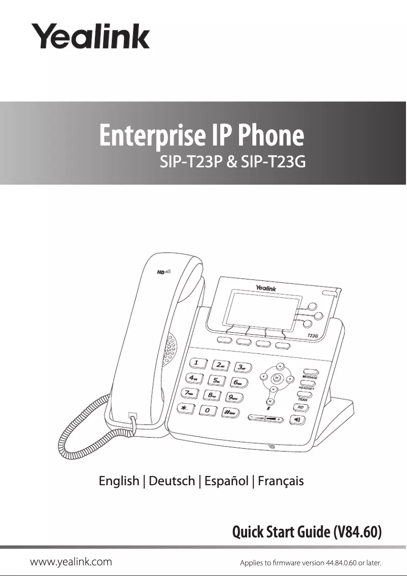 Page 1 de la notice Guide de démarrage rapide Yealink SIP-T23G