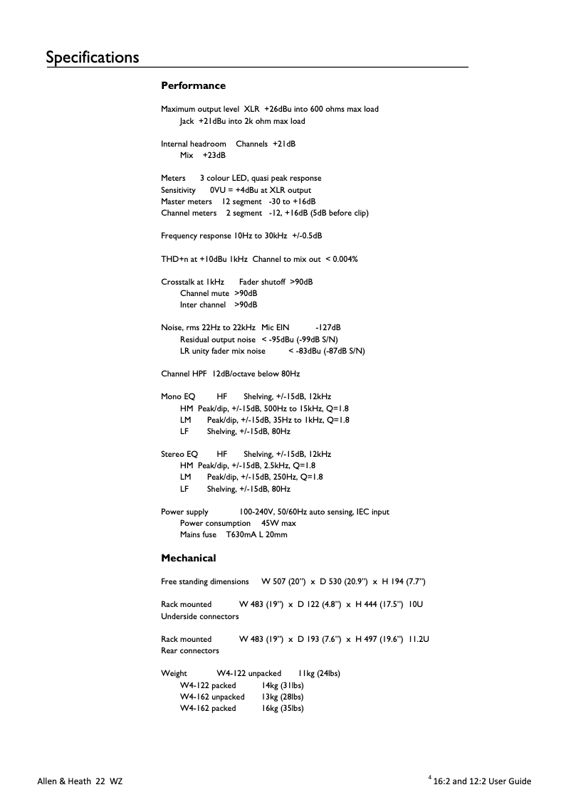 Image de la première page du manuel de l'appareil MIXWIZARD WZ4 16:2