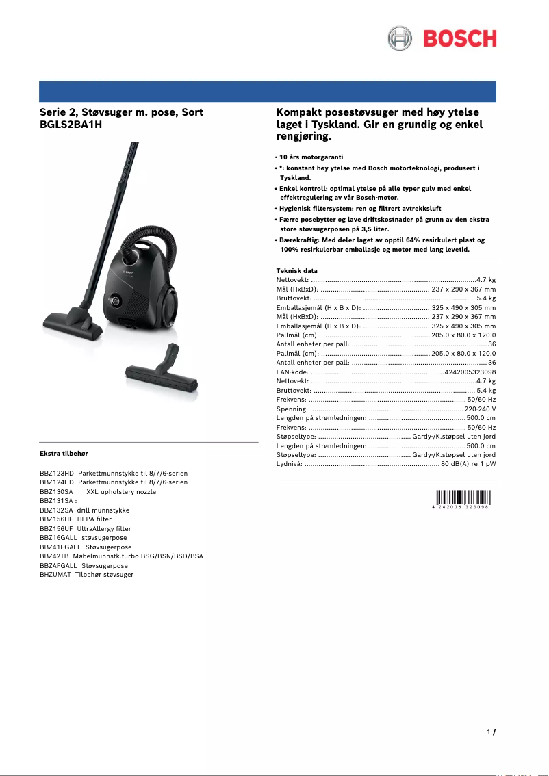 Page n°1 - Brochure Bosch Serie 2 BGLS2BA1H