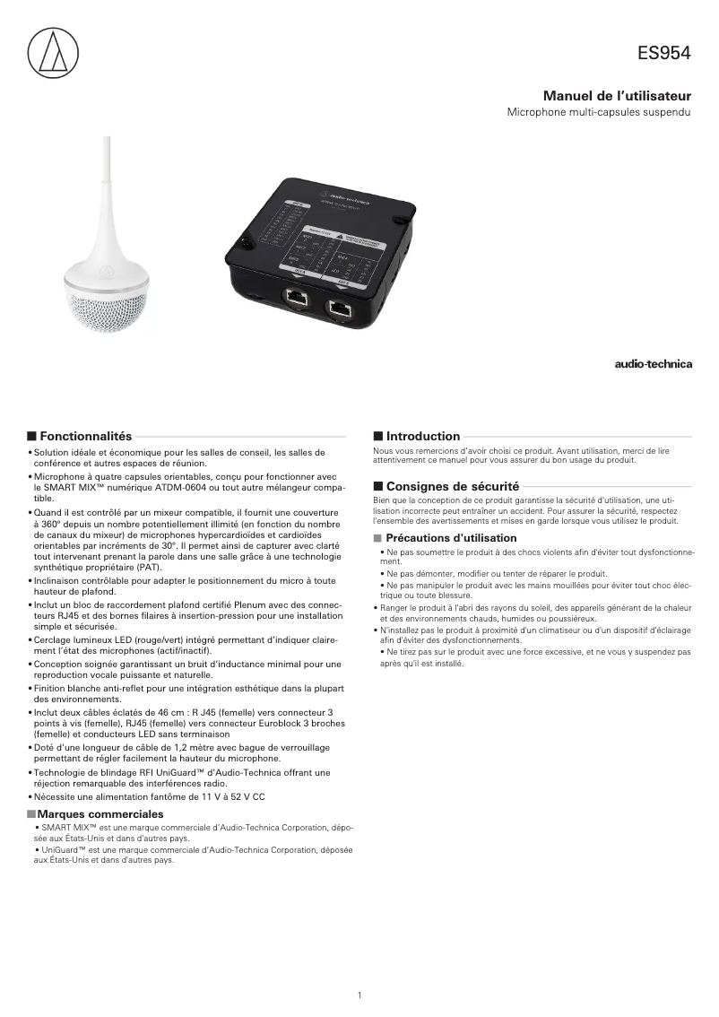 Page n°1 - Manuel utilisateur Audio-Technica ES954