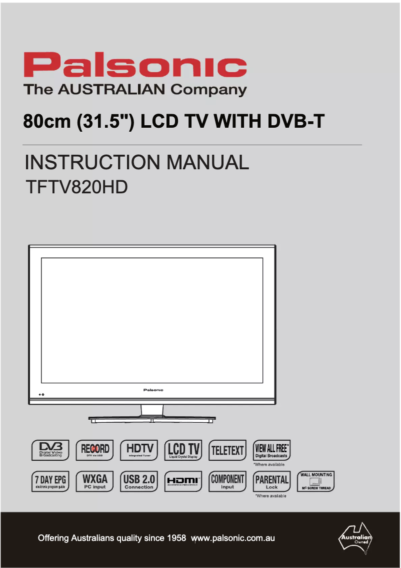 Página 1 del manual Manual de usuario Palsonic TFTV820HD