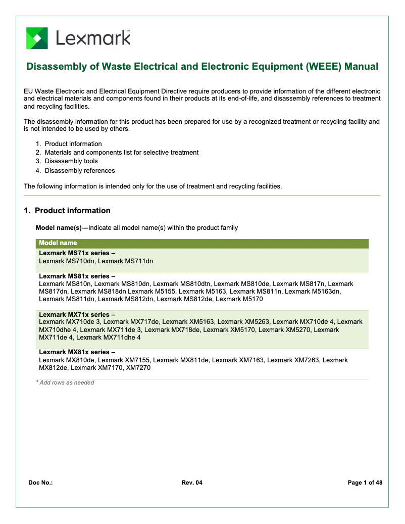 Page 1 de la notice Manuel utilisateur Lexmark XM7270
