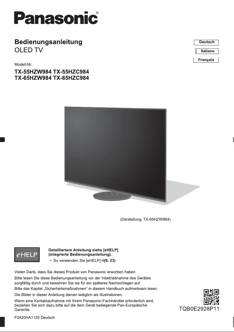 Image de la première page du manuel de l'appareil TX-65HZW984