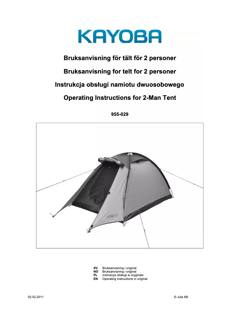 Page 1 de la notice Manuel utilisateur Kayoba 955-029