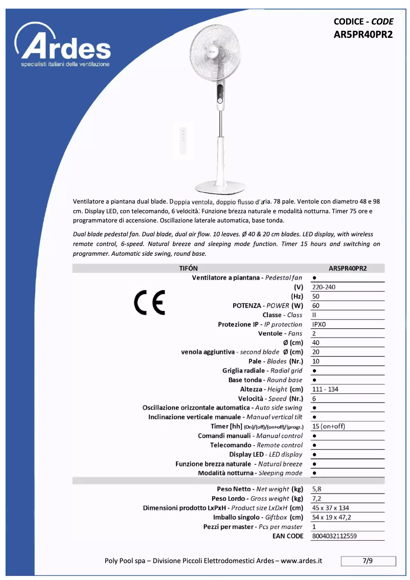 Página 1 del manual Ficha técnica Ardes AR5PR40PR2