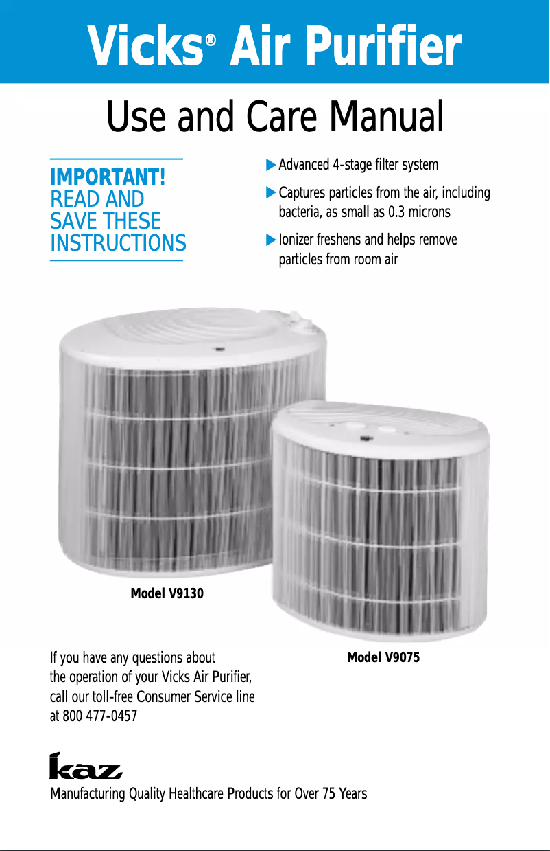 Page 1 de la notice Manuel utilisateur Vicks V9130