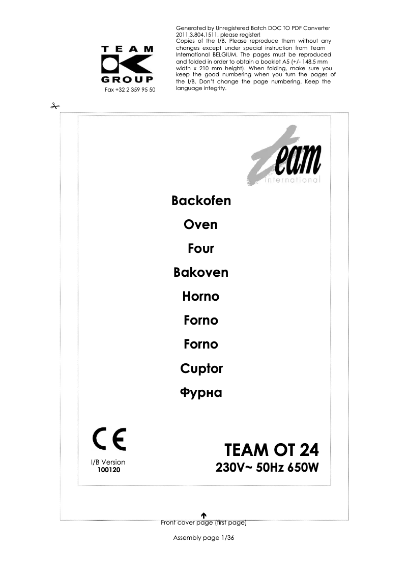 Page 1 de la notice Manuel utilisateur Team OT 24