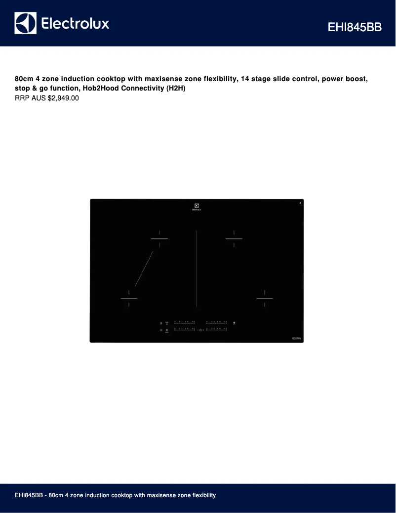 Page 1 de la notice Fiche technique Electrolux EHI845BB