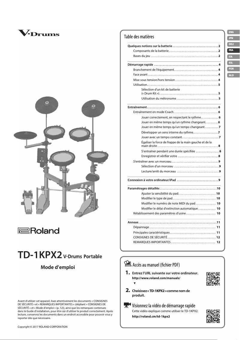 Page n°1 - Manuel utilisateur Roland TD-1KPX2
