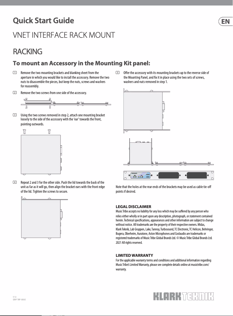 Page n°1 - Guide de démarrage rapide Klark Teknik Vnet Interface Rack Mount