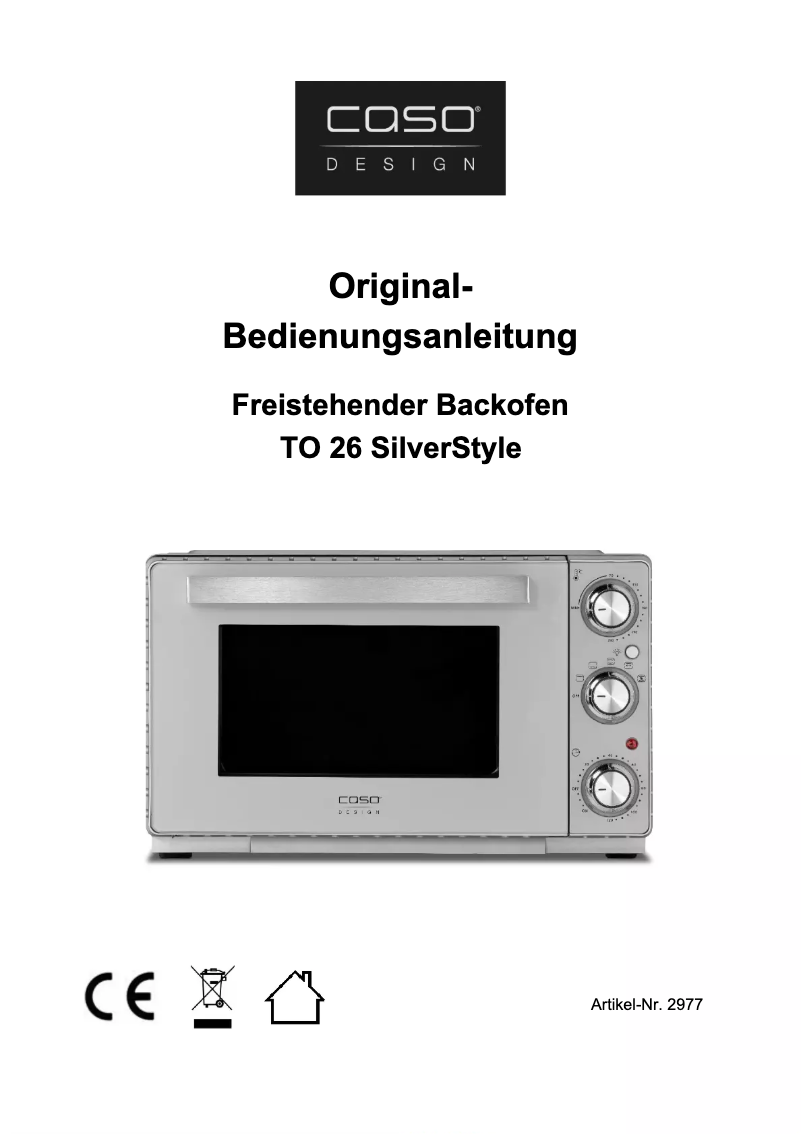 Page 1 de la notice Manuel utilisateur Caso TO 26 SilverStyle