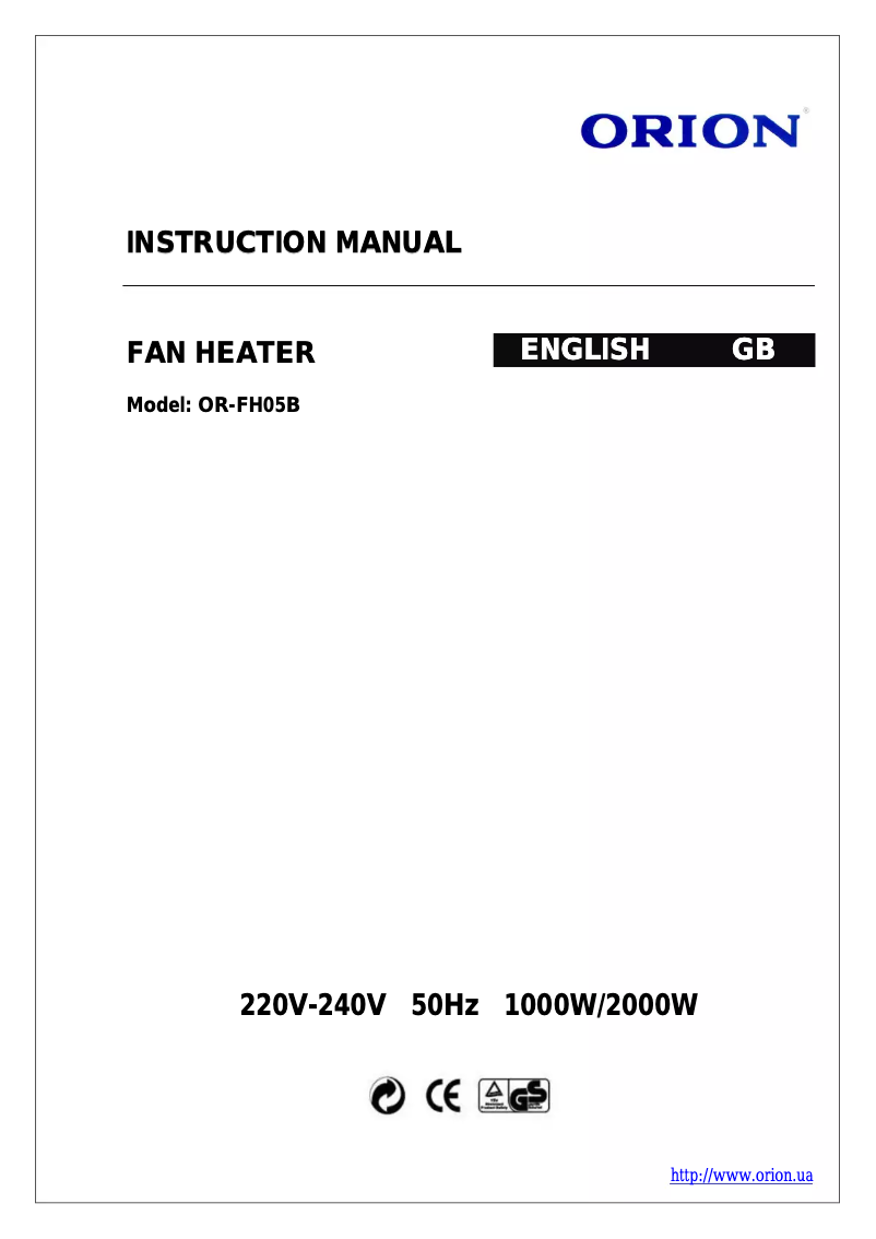 Page 1 de la notice Manuel utilisateur Orion OR-FH05B