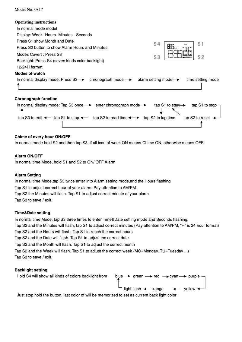 Page 1 de la notice Manuel utilisateur Skmei 0817B