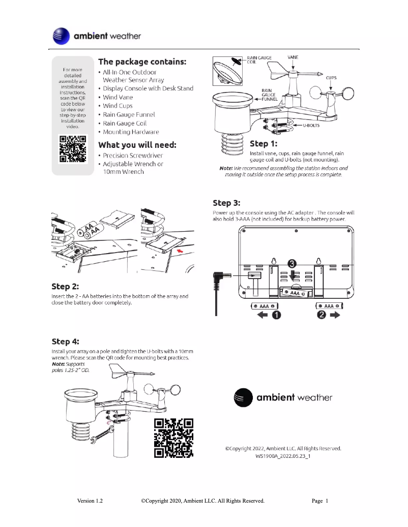 Image de la première page du manuel de l'appareil WS-1900A