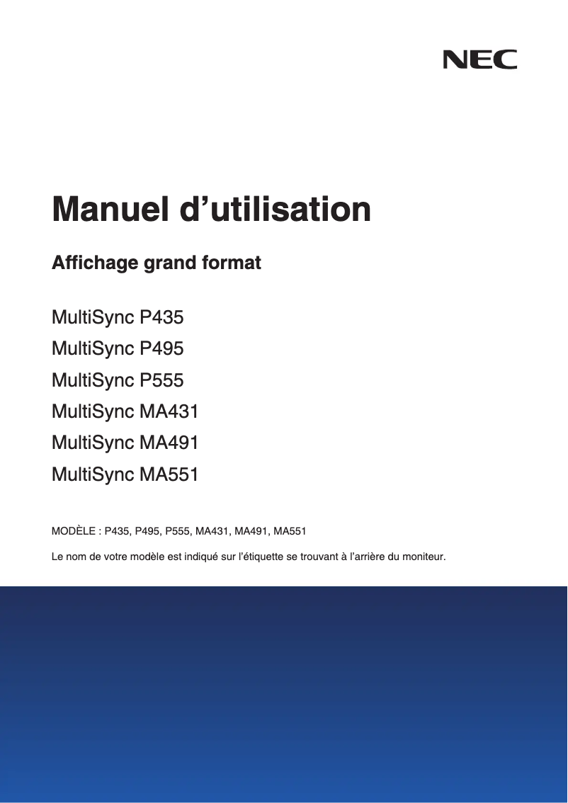 Page 1 de la notice Manuel utilisateur NEC MultiSync MA491