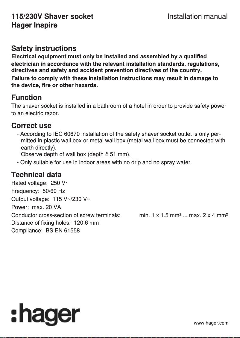 Page 1 de la notice Manuel utilisateur Hager WGCXHSRNB