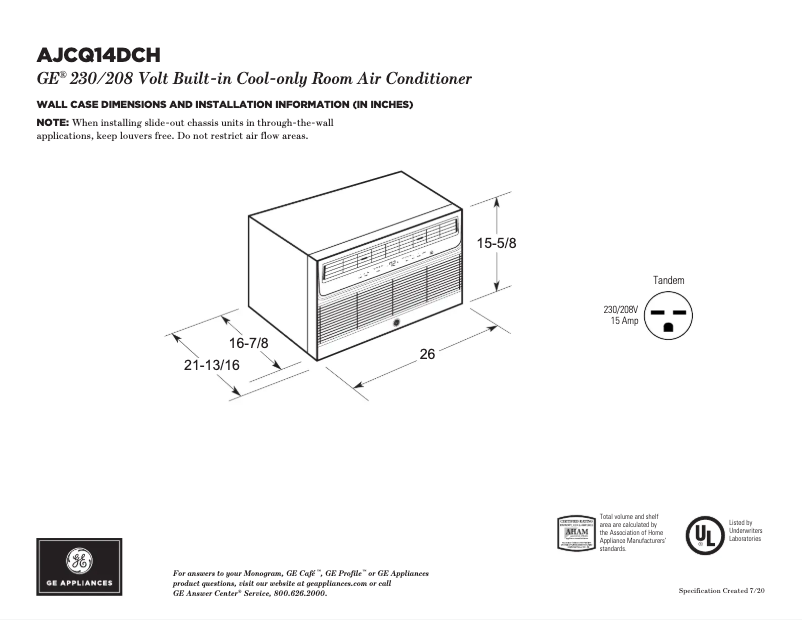 Página 1 del manual Ficha técnica GE AJCQ14DCH