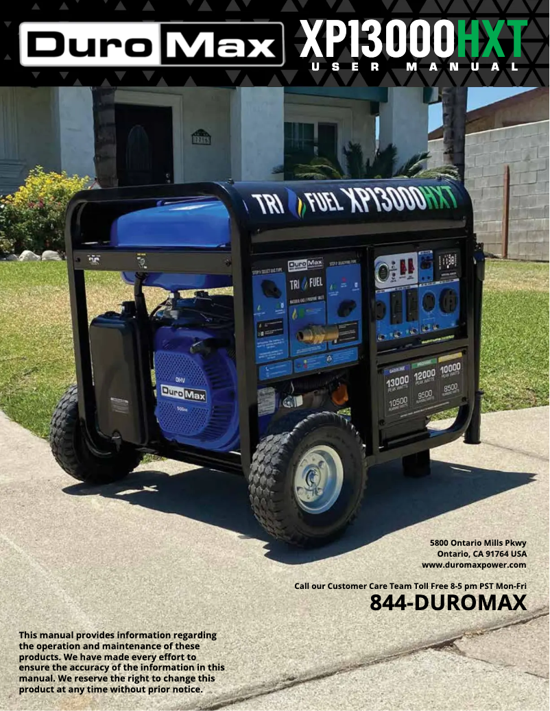 Page n°1 - Manuel utilisateur DuroMax XP13000HXT