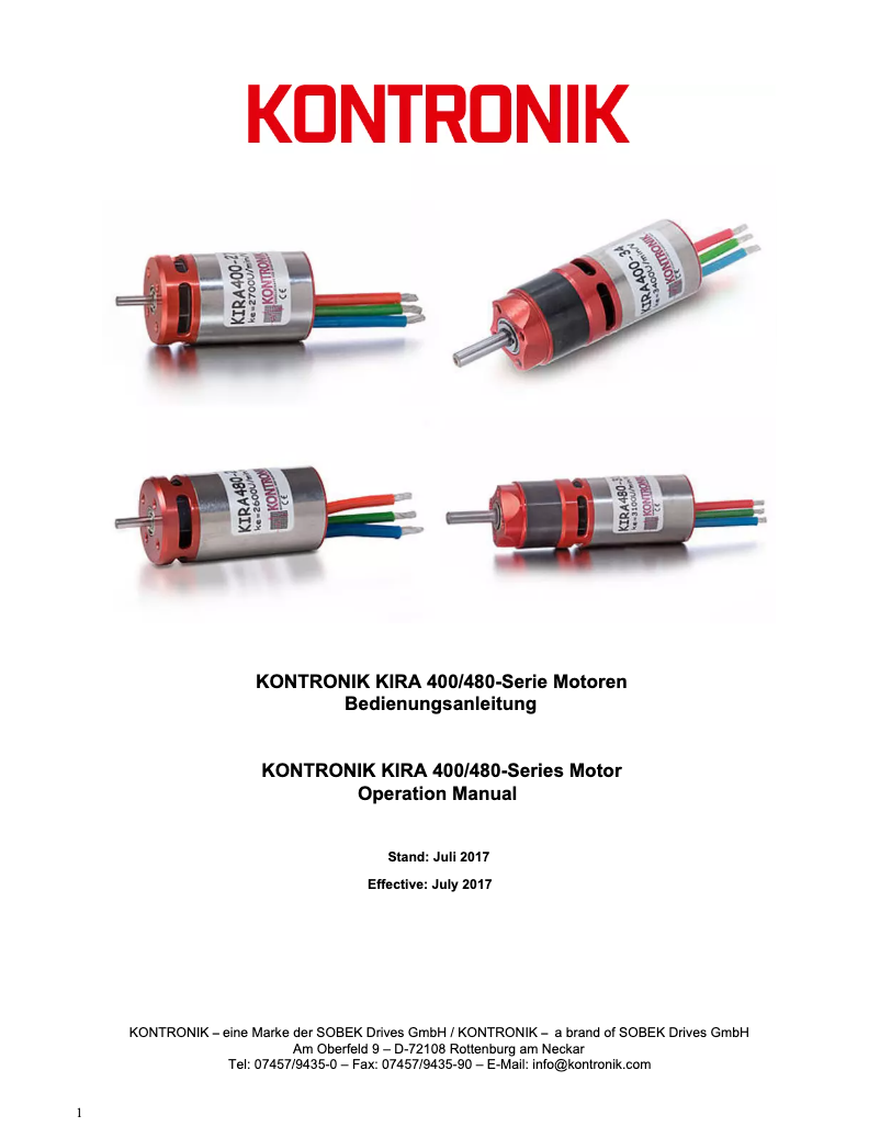 Page 1 de la notice Manuel utilisateur KONTRONIK KIRA 480-43
