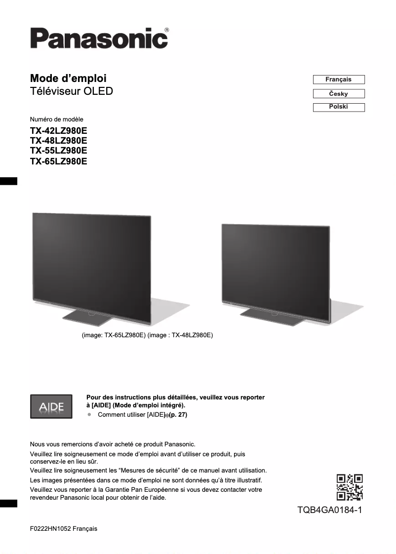 Image de la première page du manuel de l'appareil TX-42LZ980E