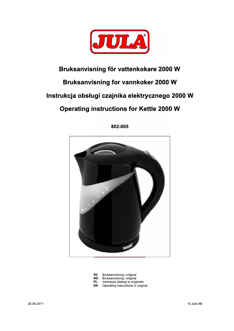 Página 1 del manual Manual de usuario Menuett 802-005