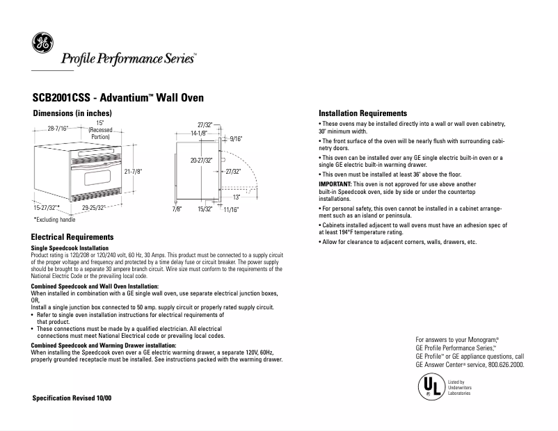 Page n°1 - Fiche technique Advantium SCB2001CSS