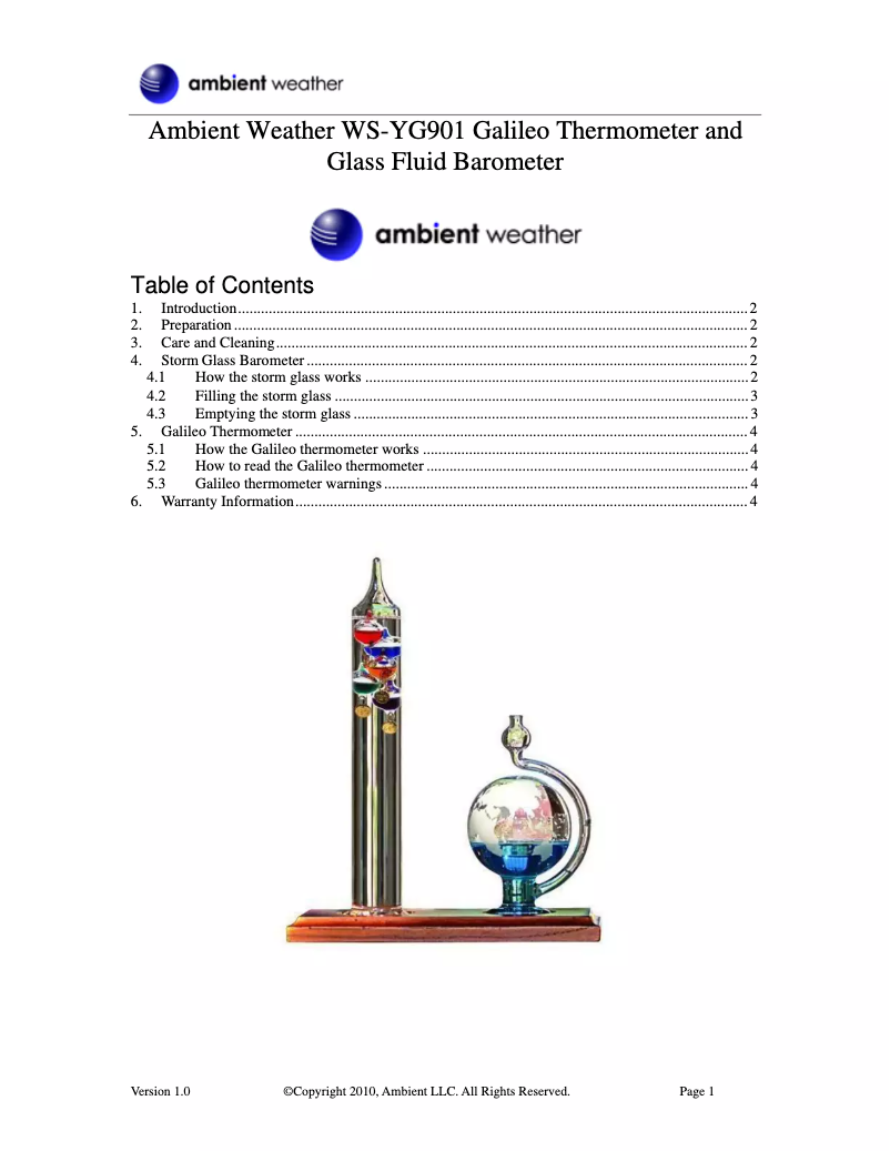Page 1 de la notice Manuel utilisateur Ambient Weather WS-YG901