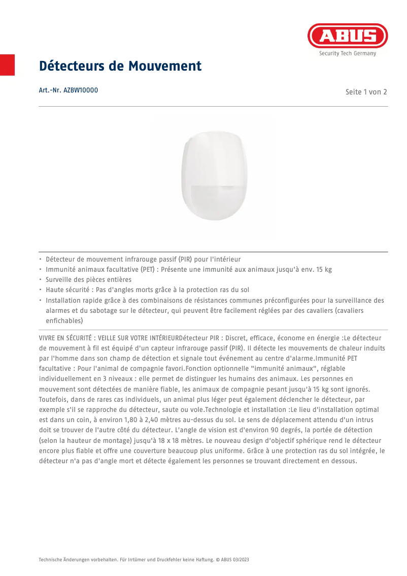 Image de la première page du manuel de l'appareil AZBW10000