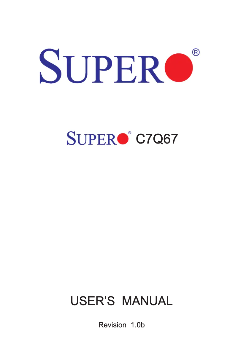 Page 1 de la notice Manuel utilisateur Supermicro C7Q67