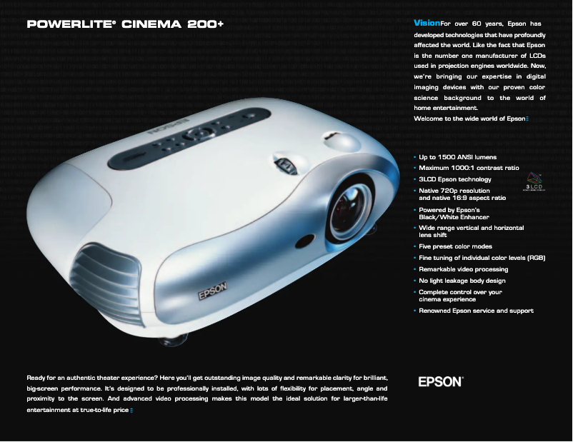 Imagen de la primera página del manual del dispositivo PowerLite Cinema 200+