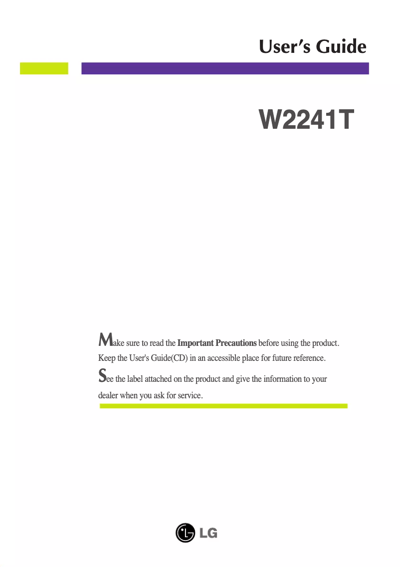 Page 1 of the manual User Manual LG W2241T
