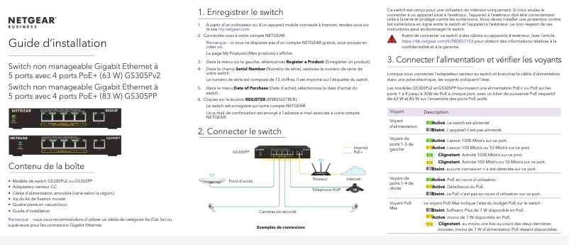 Page n°1 - Guide d'installation Netgear GS305Pv2