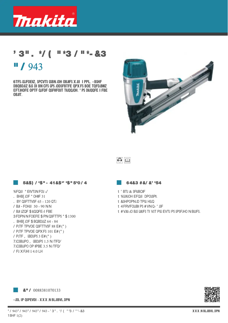 Page n°1 - Fiche technique Makita AN943
