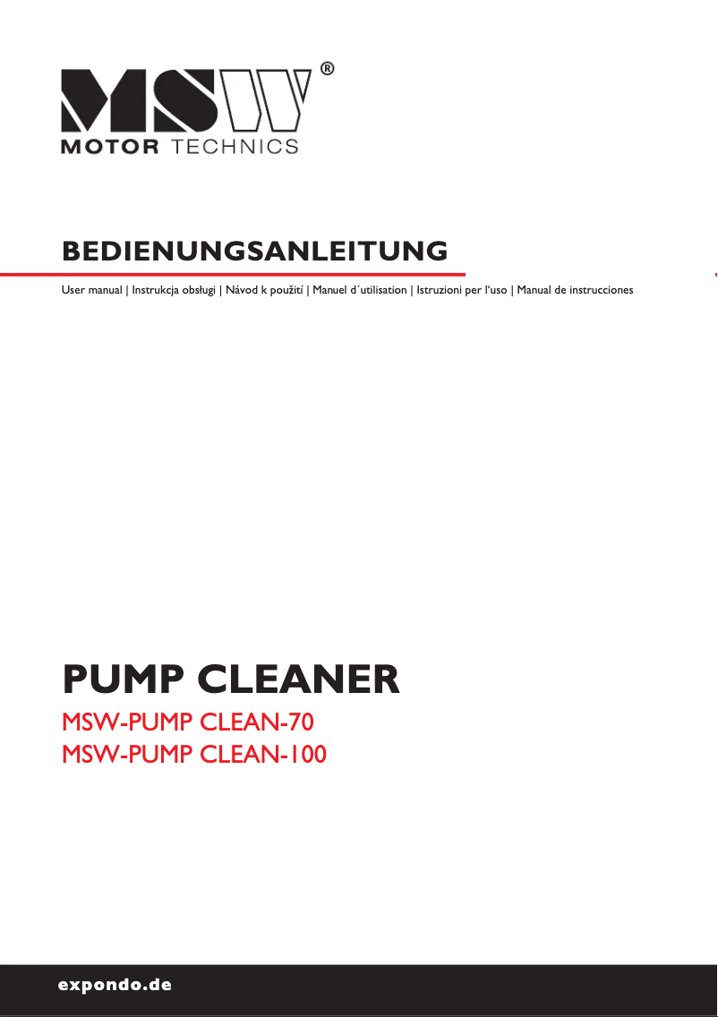 Image de la première page du manuel de l'appareil MSW-PUMP CLEAN 100