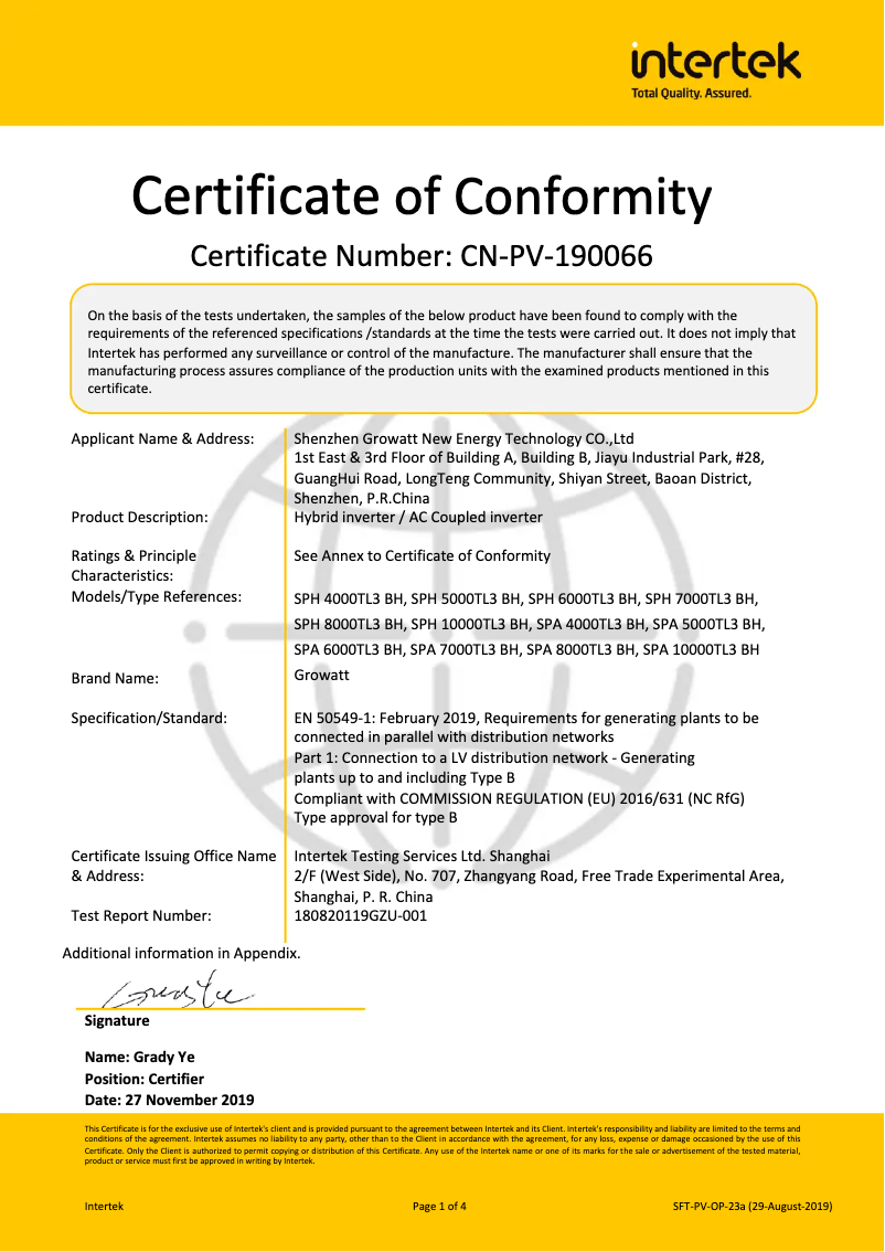 Page 1 de la notice Guide d'installation Growatt 1PH SPH5000