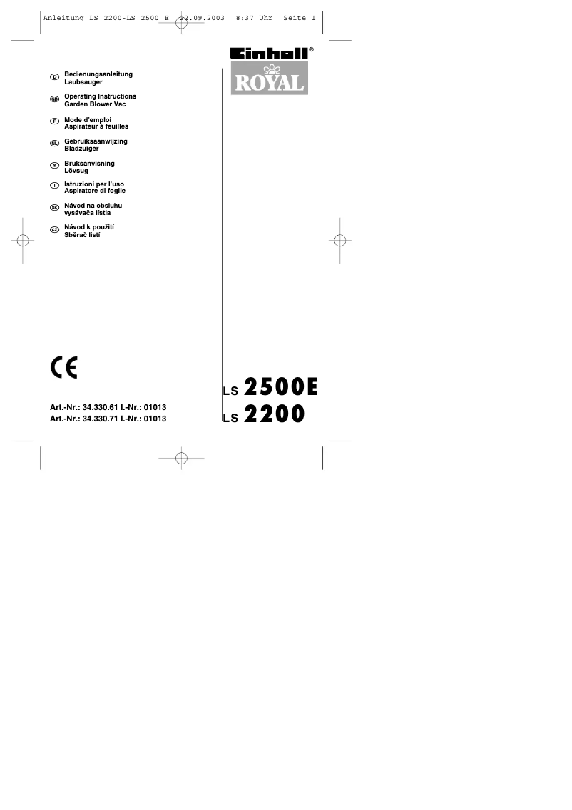 Page 1 de la notice Manuel utilisateur Einhell Royal LS 2500 E