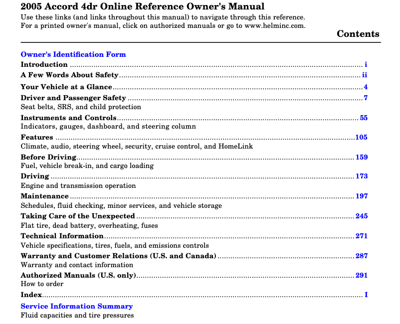 Image de la première page du manuel de l'appareil Accord Coupe (2005)