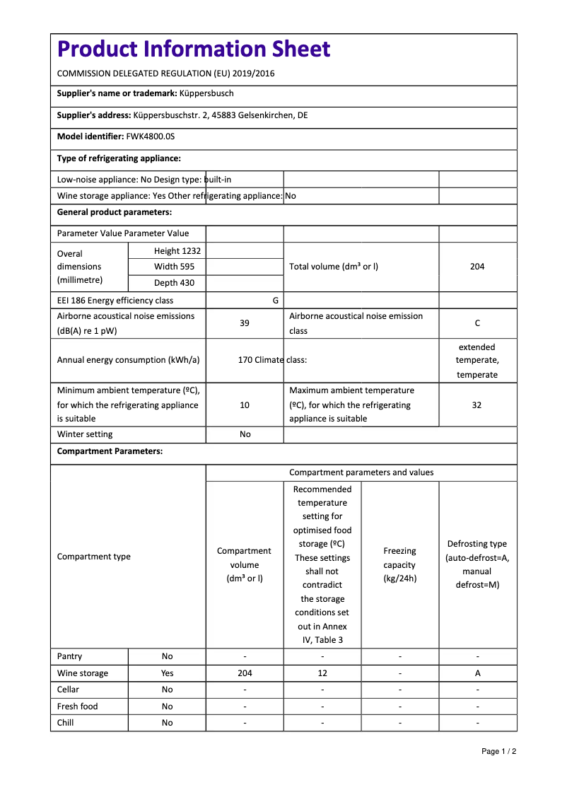 Image de la première page du manuel de l'appareil FWK4800.0S