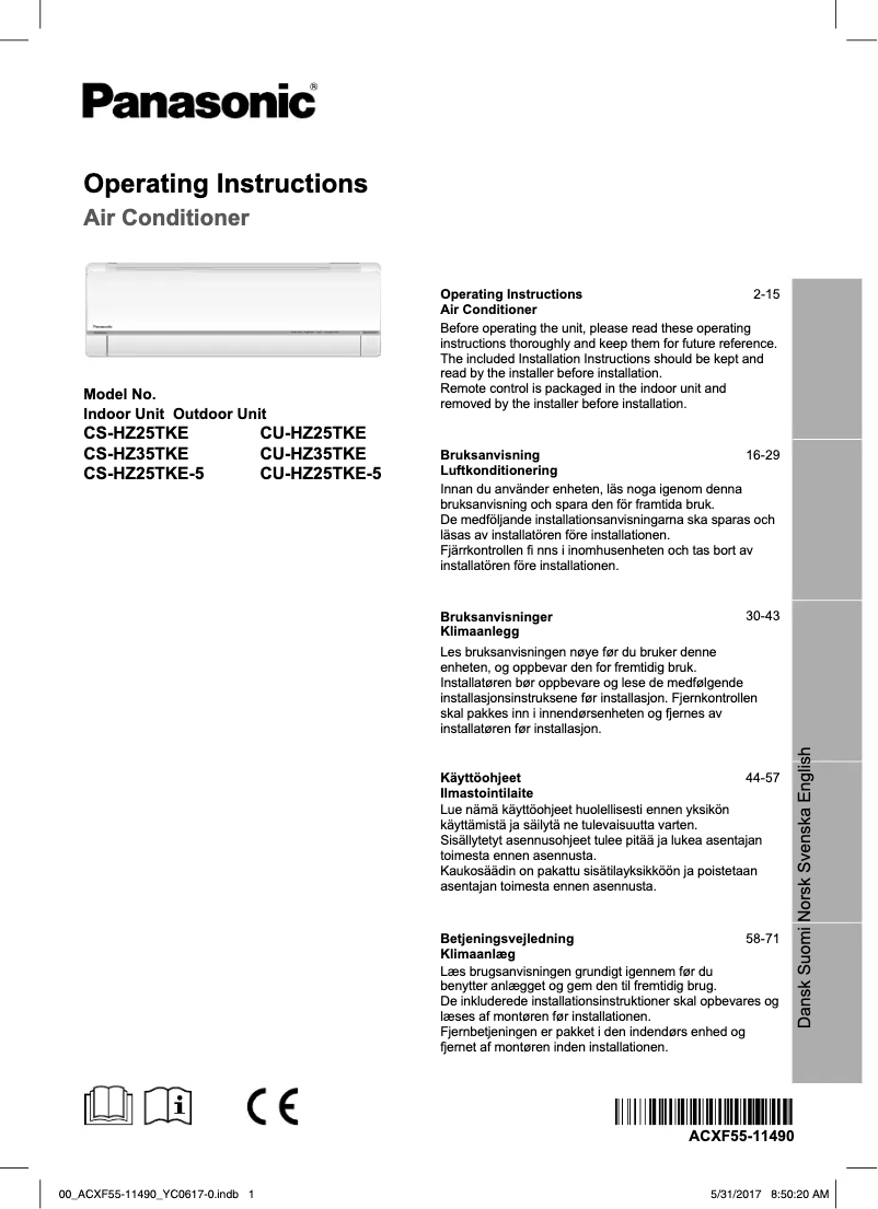 Page n°1 - Manuel utilisateur Panasonic CS-HZ25TKE-5