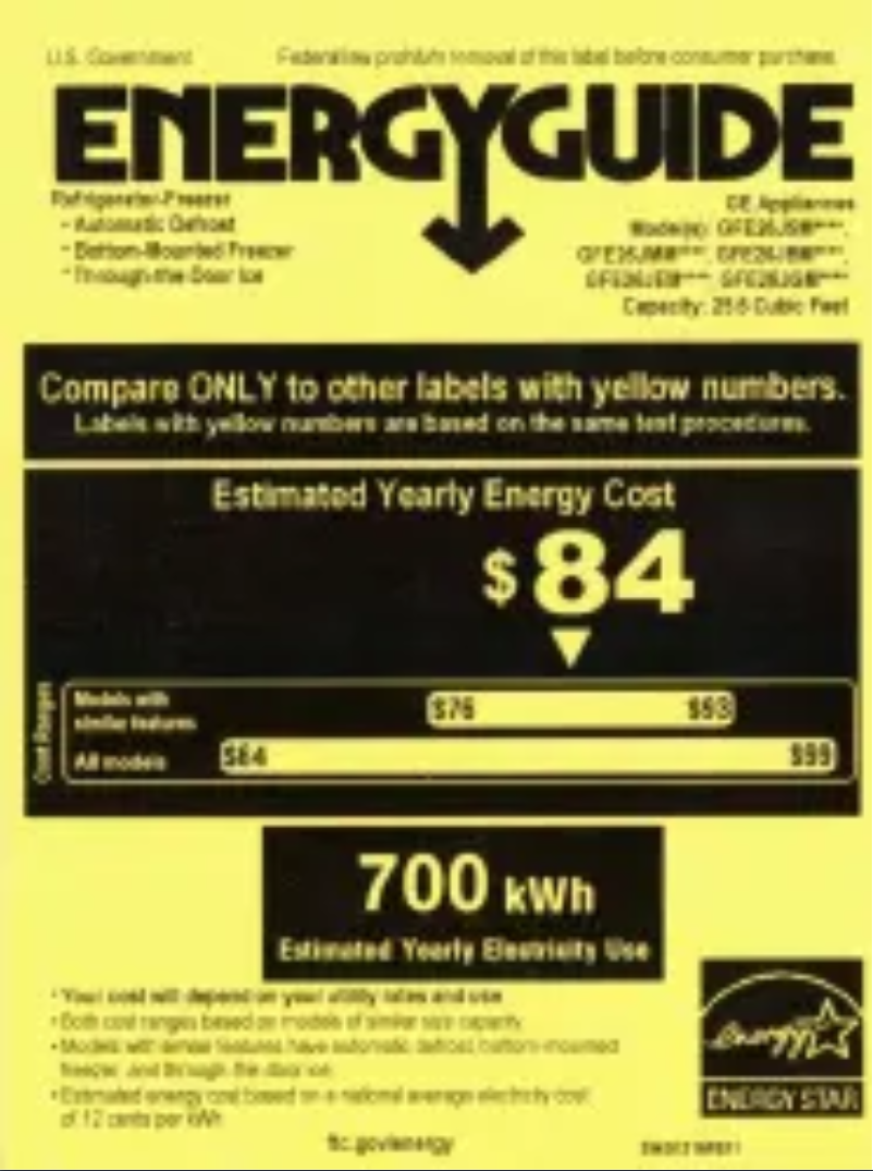 Page n°1 - Label énergétique GE GFE26JGMBB