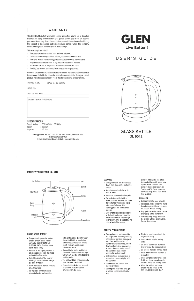Page n°1 - Manuel utilisateur Glen GL 9012