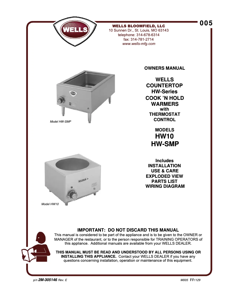 Page 1 de la notice Manuel utilisateur Wells HW10