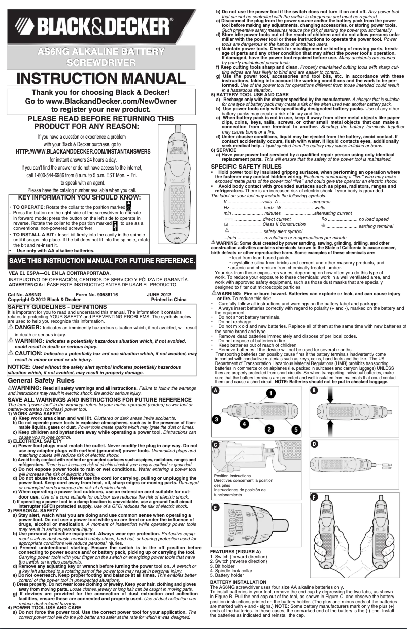 Page 1 de la notice Manuel utilisateur Black & Decker AS6NG