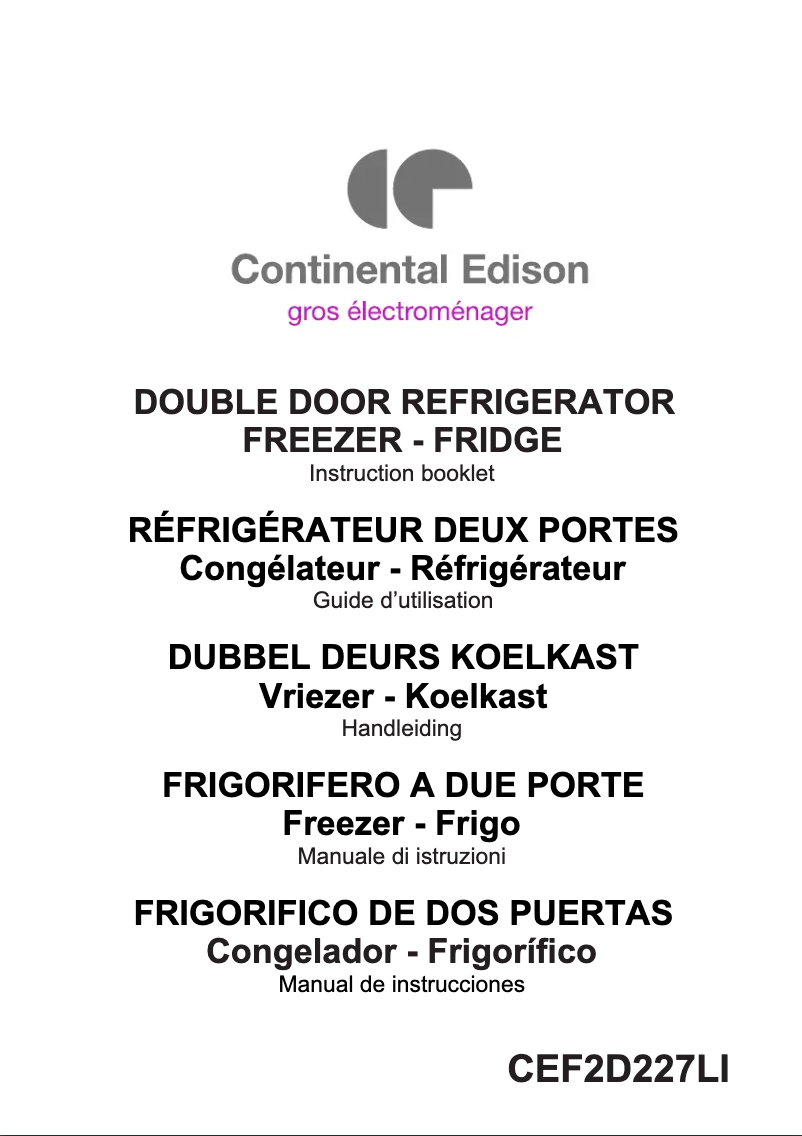 Page n°1 - Manuel utilisateur Continental Edison CEF2D227LI