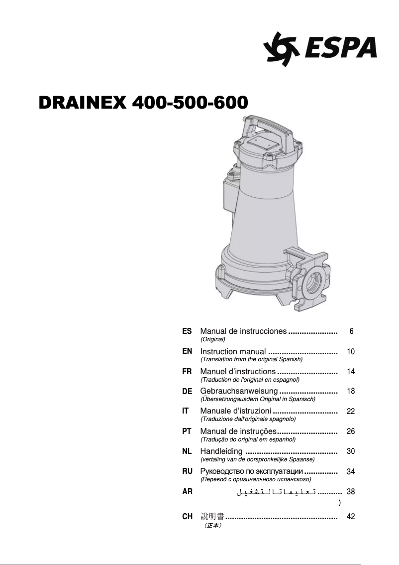 Page n°1 - Manuel utilisateur ESPA Drainex 600