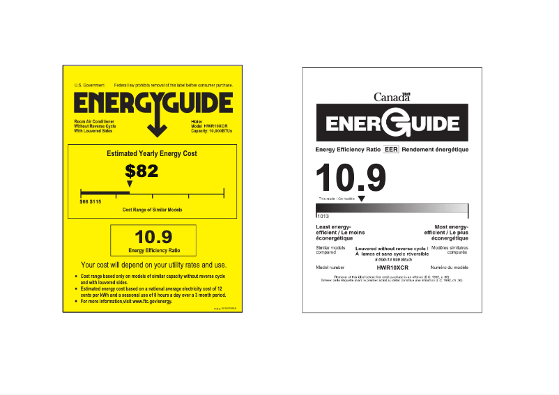 Page 1 de la notice Label énergétique Haier HWR10XCR