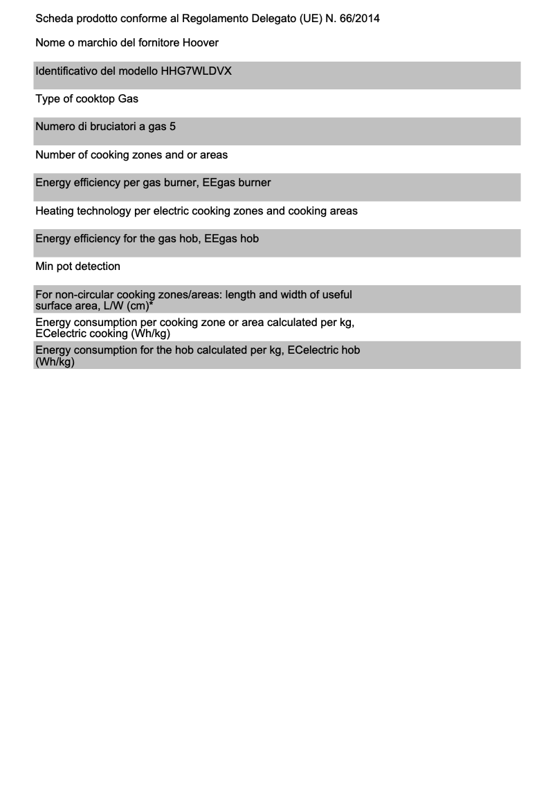 Page 1 de la notice Fiche technique Hoover HHG7WLDVX