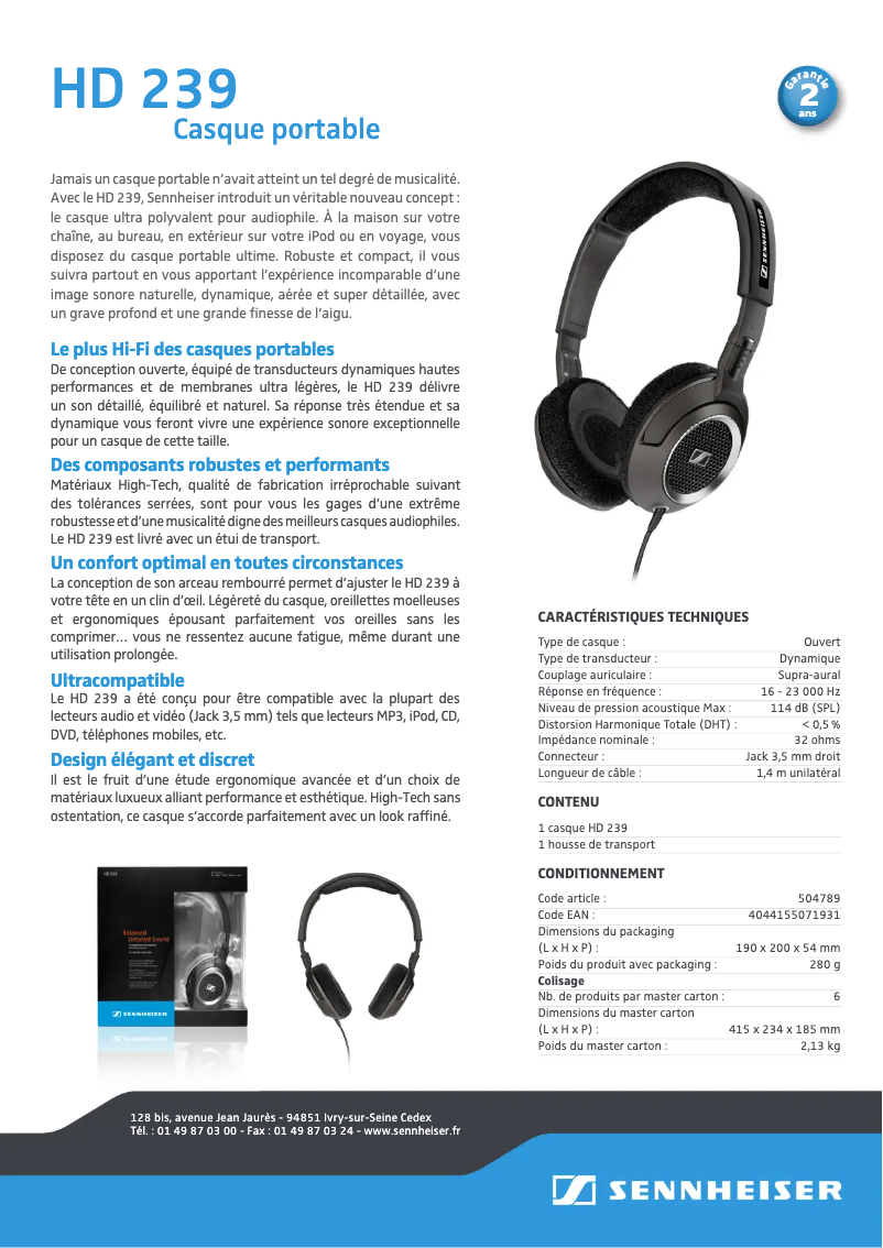 Image de la première page du manuel de l'appareil HD 239