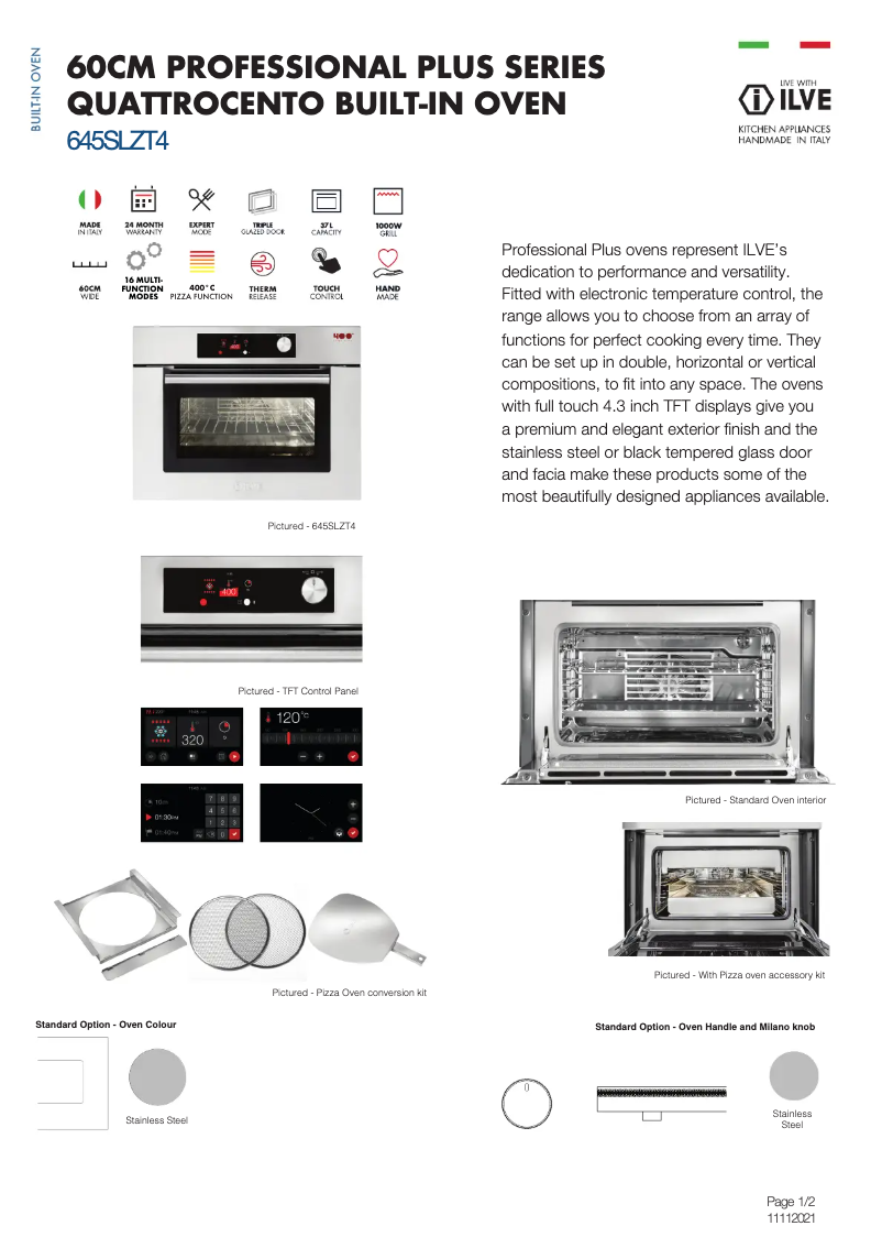 Page n°1 - Fiche technique Ilve 645SLZT4SS